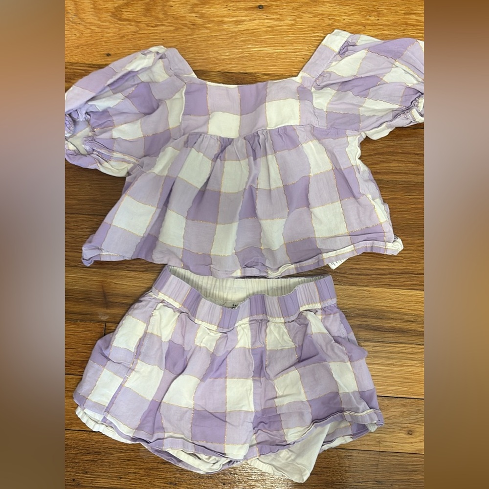 Baby Gap matching purple plaid short set, 2T